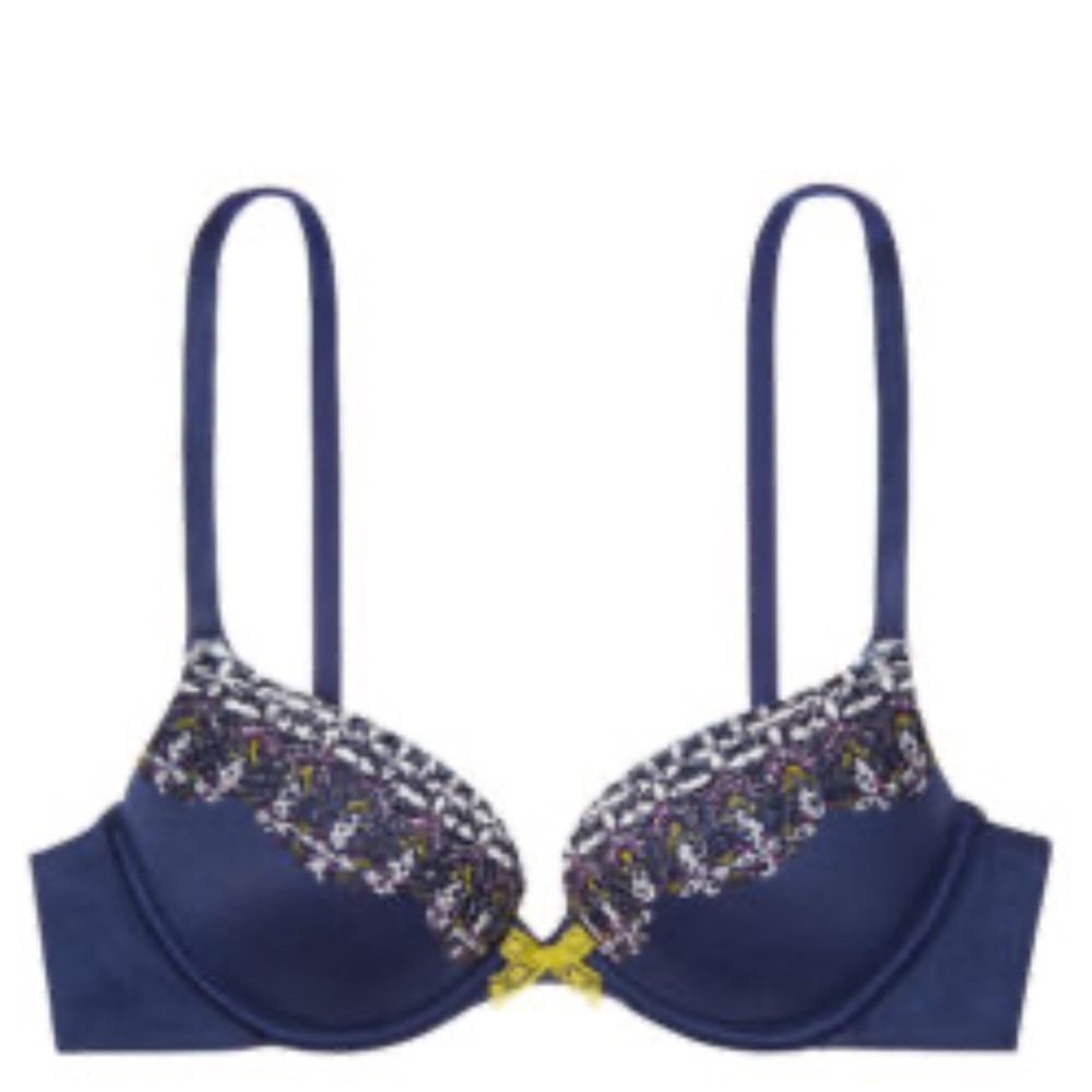 VICTORIA SECRET Body By Vs PUSH UP Bra NAVY BLUE/FLORAL 32B‎